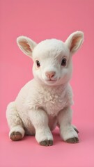 Obraz premium Cute lamb with fluffy wool, pastel flat illustration