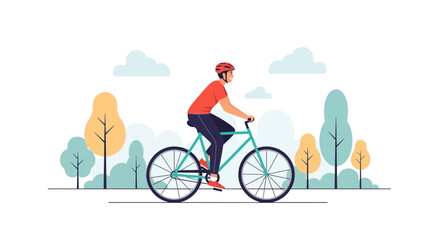 Naklejka premium Man Riding Bike in Park Illustration: A Healthy Lifestyle and Outdoor Activity