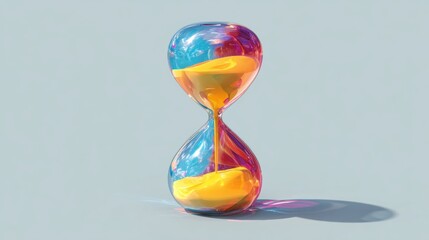 Time is running out with this translucent hourglass featuring vibrant blue and orange hues, perfect for illustrating deadlines and time management strategies