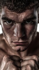 Intense close up portrait of a dirty angry man.
