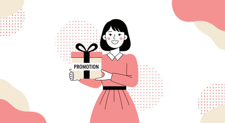 Promotion Presentation: Woman Holding Gift with Modern Design and Pastel Color Palette