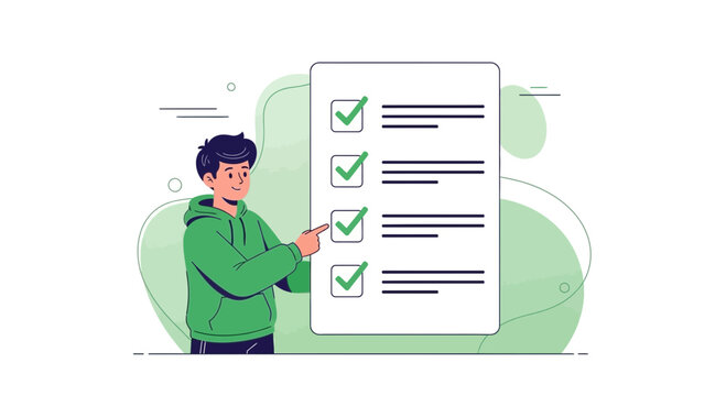 Man Checking Checklist of Tasks, Illustrative Image of Completion and Success Visualization