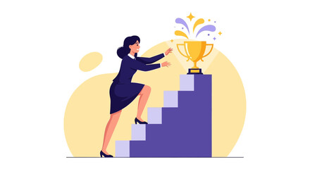 Reaching Success: A Female Executive Climbing Steps Towards Her Achievement Target Goal