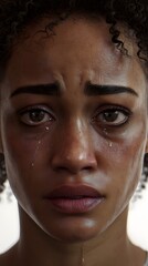 Intense emotional close up portrait of a crying woman.