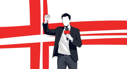 Reporter Announcing News Against Red and White Background, Suitable for Headlines