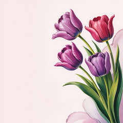 Elegant Tulips in Bloom A Study of Purple and Red Hues in a Botanical Arrangement