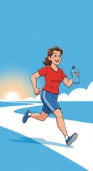 illustration of a woman running at sunset