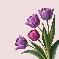 Elegant Purple Tulips Blossom in a Soft Pink Hued Space Freshness and Serenity Captured in a Floral Still Life