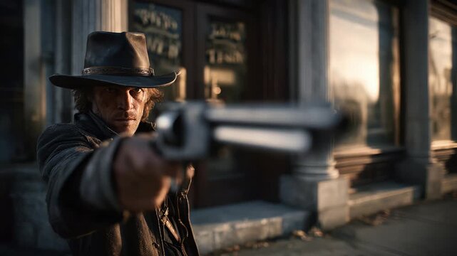 A Dramatic Gunman featured prominently in a Vintage Western Setting