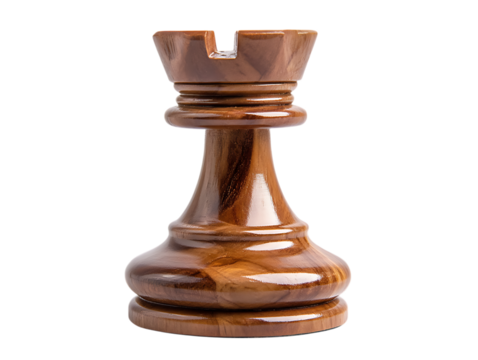 A single wooden chess rook piece isolated on a transparent background isolated on transparent background