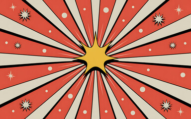 Retro Comic Book Explosion Background with Yellow Starburst and Red Rays Cool Cartoon Design