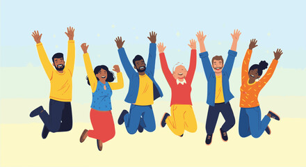 Obraz premium Happy Friends Jumping Together in Celebration