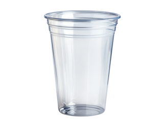 Clear plastic disposable cup with lid for cold drinks isolated on transparent background