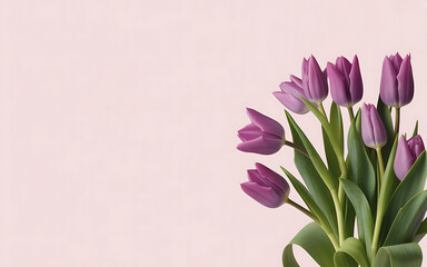 Serene Still Life of Purple Tulips with Pale Pink Backdrop Evoking Springtime Elegance and Floral Beauty