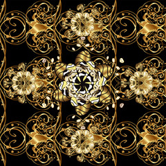 seamless floral pattern. Vector golden pattern. Seamless golden textured curls. Oriental style arabesques. pleasant colors with gold elements. Vector illustration. 