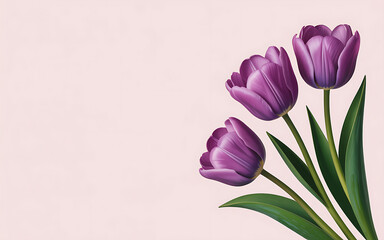 Elegant Arrangement of Purple Tulips on a Soft Pink Backdrop Embodying Spring and Gentle Beauty with Delicate Floral Details