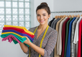 female dressmaker working with fabrics