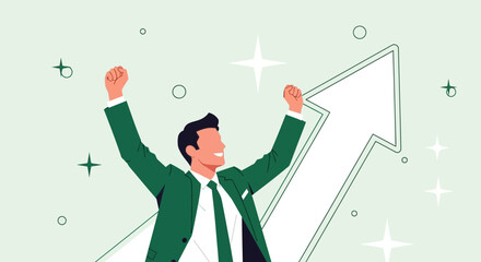 Successful businessman celebrating success, achievement, and business growth in a concept