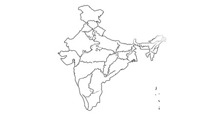 Fototapeta premium A detailed outline map of India, highlighting its diverse regions and landforms.