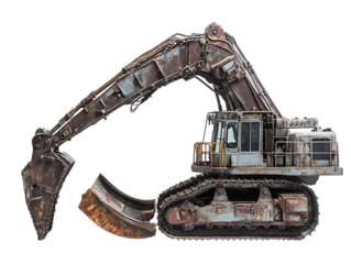 Detailed steampunk excavator machine with intricate mechanical parts isolated on transparent background