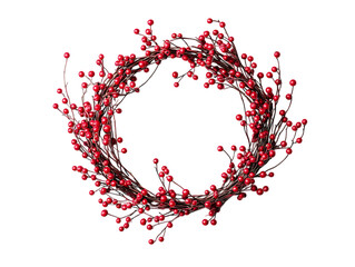 Delicate red berry wreath with twinkling lights isolated on transparent background