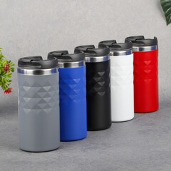 Five Colorful Insulated Tumbler Set With Geometric Patterned Body and Spillproof Lids