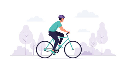 Fototapeta premium Man cycling in park with helmet enjoying the fresh air and doing sport for healthy living