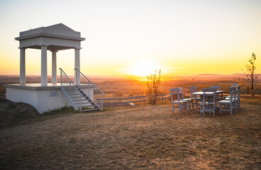 Tokaj Vineyard Sunset with Hilltop Gazebo, Hungary
