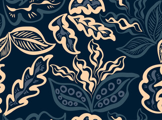 Seamless leaves pattern. Abstract ethnic pattern. Trical pattern design. © Deti