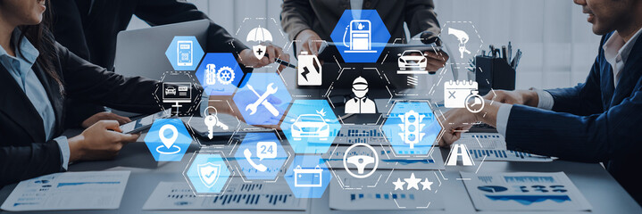 Car service and insurance provide vehicle maintenance, car insurance coverage claim app, and...