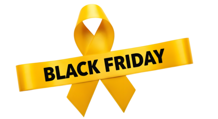 Yellow ribbon with the text black friday isolated on transparent background