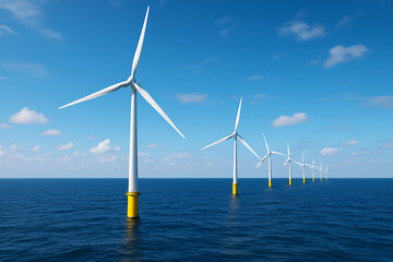 Offshore Wind Farm Installation, Renewable Energy, Ocean, Photography, Clear Sky, Eye-Level View, Sustainability