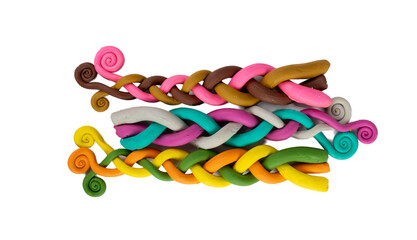 Fototapeta premium Plasticine Elements Isolated, Modeling Material Clay Pieces, Creativity Clay Dough, Plasticine on White