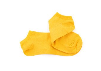 New Yellow Socks Isolated, Cotton Sportswear, Folded Classic Unisex Cotton Socks, Bright Orange Hosiery