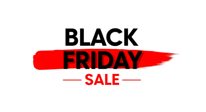 Black friday sale text with red brush stroke isolated on transparent background