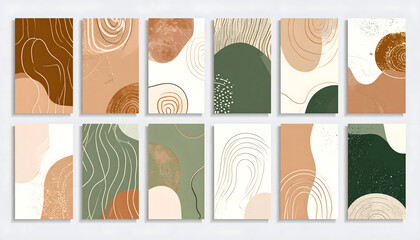 Collection of minimalist contemporary wall art posters with boho and Japandi aesthetics