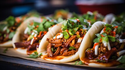 Delicious pulled pork tacos with fresh cilantro and green onions