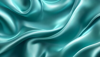 Obraz premium The image shows a close-up view of draped turquoise silk fabric with soft folds and flowing waves, creating an abstract texture.