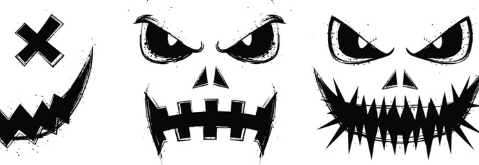 Spooky halloween faces vector illustration for scary designs and holiday celebrations