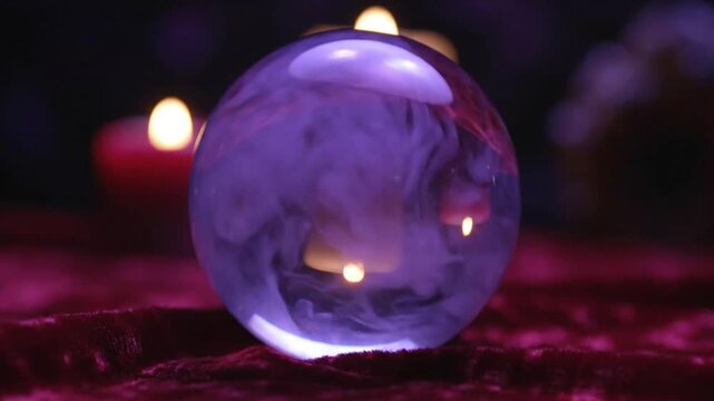 Mystical Crystal Ball Predicting the Future with Swirling Purple Smoke.