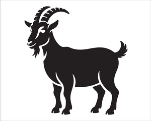 Silhouette of goat standing isolated on white background, simple black farm animal illustration symbolizing livestock, agriculture, countryside, farming, zodiac, Capricorn, rural life, and nature conc