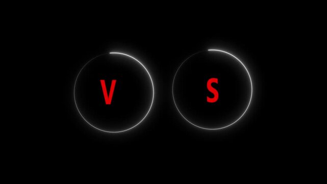 White Neon Circles With Red V And S Text On Black Background  versus, vs, competition, challenge, choice, decision, comparison, contrast, debate, conflict, opposition, rivalry, game
