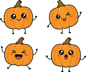 Adorable cartoon pumpkins with cute expressions perfect for halloween themed designs