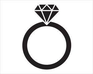 Silhouette of diamond engagement ring isolated on white background, simple black jewelry icon symbolizing love, marriage, luxury, proposal, fashion accessory, and celebration concept vector illustrati