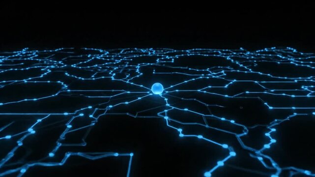 Glowing Blue Digital Network Hub Connection Technology.