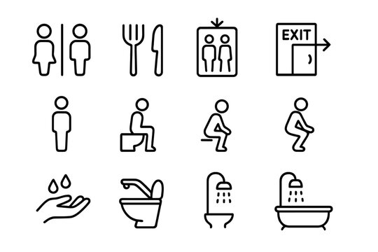 Icons representing various public facilities and activities for ease of navigation and understanding