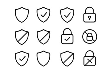 Simple icons representing security and protection concepts in a clean and modern design layout