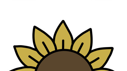 Fototapeta premium Half Sunflower Illustration: Minimalist Floral Design with Brown Center and Golden Yellow Petals on transparent Background