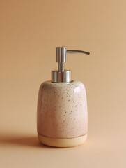 Minimal Speckled Ceramic Soap Pump with Chrome Dispenser on Peach