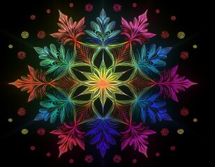 Naklejka premium colorful snowflake patterns on black background in graphic design